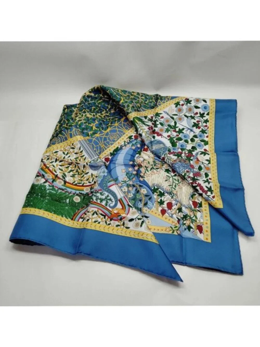 Authentic Hermès Axis Mundi Carré 90 Silk Scarf Blue Multicolor Square